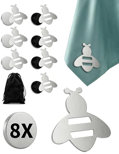 LAOYE 8X Pinzas Sujeta Manteles de Mesa Exterior Pesas Manteles de Acero Inoxidable Extra Pesadas Clip magnético manteles Mesa Aprox. 40g (Abeja)