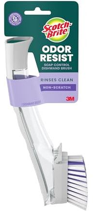 Scotch-Brite Odor Resist Soap Control Dishwand Brush, Non-Scratch Cleaning Brush with Scraper, Stands Upright, 1 Pack