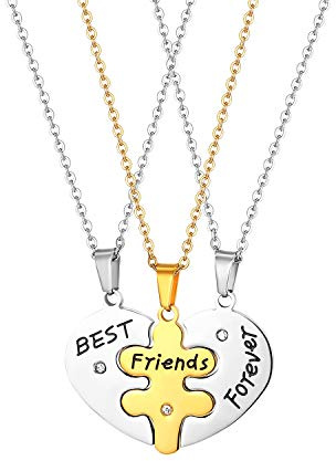 Cupimatch 3 st hjärta pussel halsband set rostfritt stål BFF bästa vänner forever vänskapskedjor hänge present till bästa vänin/flickvänner, Rostfritt stål