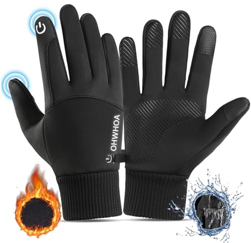 OHWHOA Guanti Invernali Antivento Termici Impermeabili per Uomo e Donna, Guanti da Caldi Sportivi con Touch Screen per Moto, Bici, Corsa, Guida, Sci, Snowboard, Alpinismo, Trekking