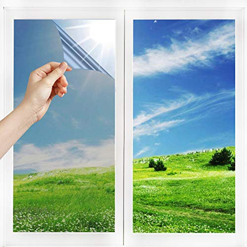 Pellicola Specchio Riflettente per Vetri Finestre Autoadesiva Anti-UV e Controllo del Calore Pellicola Privacy Monodirezionale Adatto per Ufficio Casa (40 * 200cm, Argento)