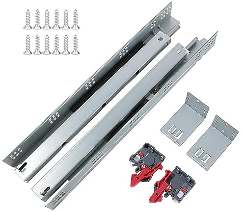 Undermount Concealed Soft Close Drawer Slides 18inch,6 Pairs Full Extension Drawer Glides Runners with Locking Device and Rear Mounting Brackets