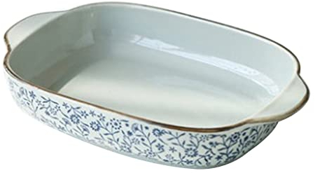 Lasagne Dish Large Deep, Rectangle Lasagna Pan With Handle, Stackable Ceramic Baking Pan, Porcelain Baking Dish Oven Proof-blue-B-650ml 23oz (Color : BlueA, Size : 650ml 23oz)