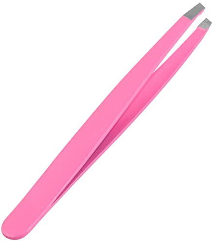 Tweezers Professional Slanted Tweezer for Facial Hair Women & Men Stainless Steel Precision Tweezer for Ingrown Hair Tweezers (Pink)