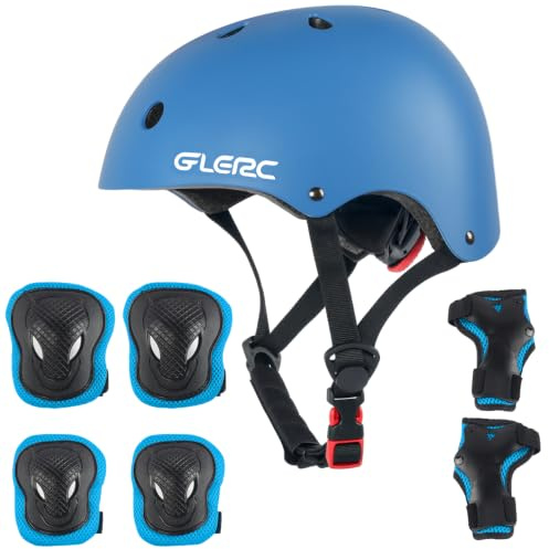 Glerc - Casco de protección para niños y niñas, 3 – 8 años de Edad, monopatín con Rodillo de protección Ajustable, Color Azul