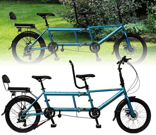Bicicleta Tándem, Bicicletas Tándem Urbanas, Bicicleta De Crucero De Playa Plegable De 20 Pulgadas, Tres Plazas, Ajustable En 7 Velocidades, Tamaño 210x35x110cm / 110x35x62cm, Carga Máxima 200kg blue