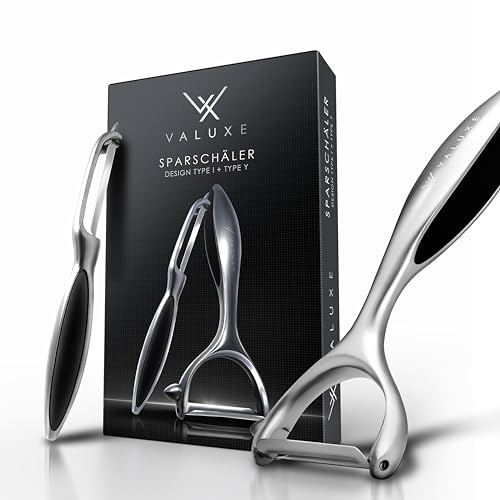 VALUXE® Sparschäler 2er Set mit scharfer Edelstahl-Klinge & rutschfestem Griff - Profi Y- und I-Schäler - Kartoffelschäler, Gemüseschäler, Spargelschäler, Universalschäler