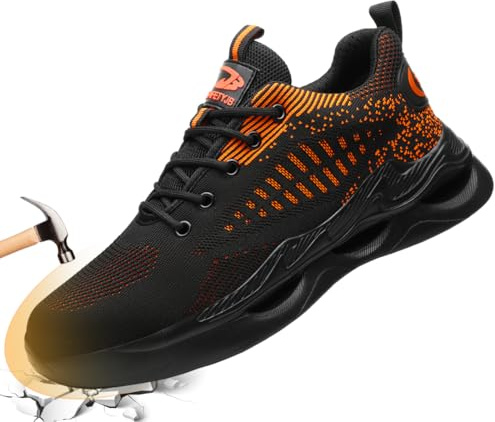 Scarpe da Lavoro Uomo Invernali Scarpe Antinfortunistiche Donna con Punta in Acciaio Scarpe da Cantiere Leggere Antiscivolo Nero Arancione 42