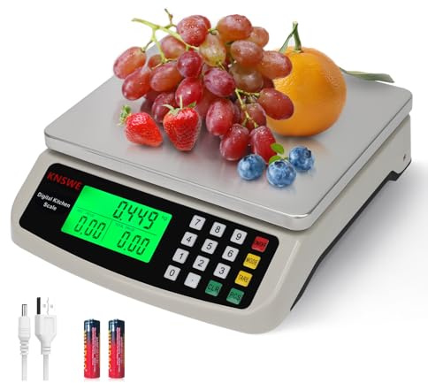KNSWE Bascula Grande Peso de Cocina Digital 10kg Acero Inoxidable Balanza Precision 1g Función Tara Conteo Cero Para Hogar y Repostería Electrodomesticos Báscula Kilogramos Libras Onza