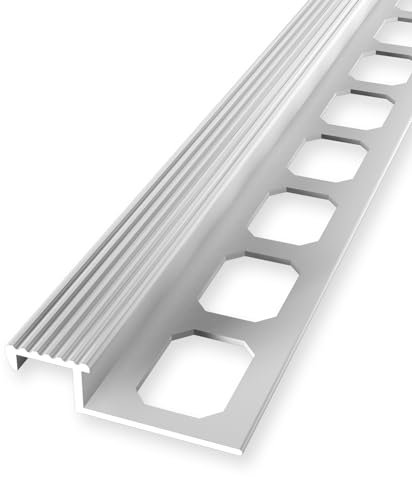 Profilé de carrelage 9 x 20 x 2500 mm, hauteur de bordure 9 mm, profilé de nez de marche, en aluminium, fermé, perforé, profilé métallique en aluminium naturel Küberit