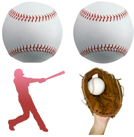 Confezione da 2 palline da baseball standard da 22,9 cm, una morbida e una dura base in pelle di gomma, per sport all'aria aperta, scuola, allenamento per giovani e adulti