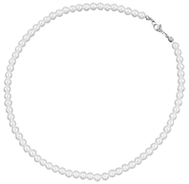 Katyjun 6 mm Perlenkette Damen Herren, 45 cm Lang Weiße Perlenkette, Perlen Choker Kette