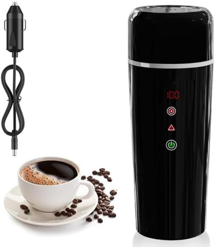 Hervidor agua electrico para coche, 12 V/24 V Pequeño Portatil Calentador agua para camión, Termo agua caliente de viaje con control de temperatura, 420 ml Tazas de calienta para Té Café y Leche