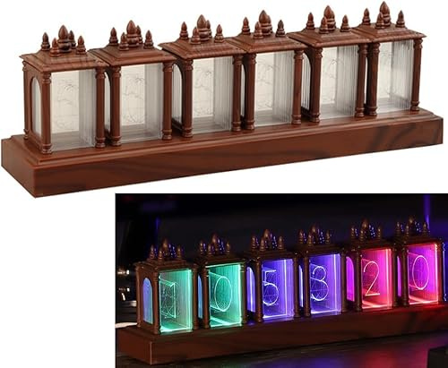 MCHERRY Nixie Tube Clock Walnut Digital Clock, 12/24h Alarm & Display, Adjustable Brightness and Color Night Light RGB Lighting Desk Assembly for Friend, Christmas, Birthday