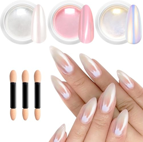 BISHENGYF Pärleffekt nagelpulver - rosa nagelpulver 【älveffekt】 Glitterpulver med spegeleffekt, krompulver för gula naglar Aurora Shimmer Glazed Donut Pulver Naglar