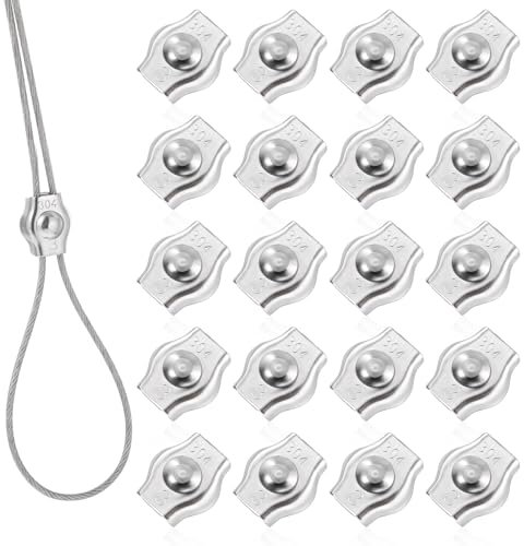 20PCS M3 1/8 Inches Wire Rope Clamp, Stainless Steel Cable Clamp Clip Simplex Single Bolt Fasteners Clips for 1/8 Diameter Wire Tent Rope Rigging or Cables Guardrail System(Silver)