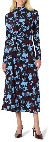 Amazon Essentials Maxi Abito Corto a Maniche Lunghe Taglio Fit and Flare Donna, Bordeaux Blu Floreale, S