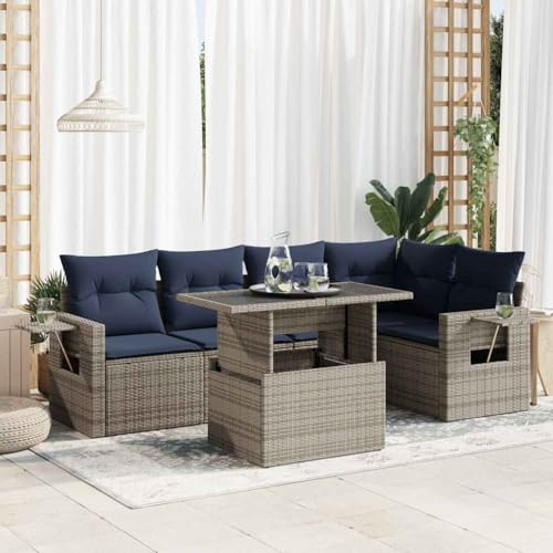 Qnhdfrt Set di 6 divani da giardino, in rattan sintetico, con cuscino, spazio di archiviazione e tavolo pieghevole, per terrazza, giardino, balcone