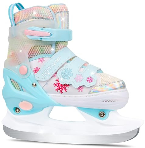 LEVYTEMP Kids Adjustable Ice Skates for Girls Boys, 4 Size Expandable Hockey Skates with Triple Safety Straps, Warm Lining & Stainless Steel Blades
