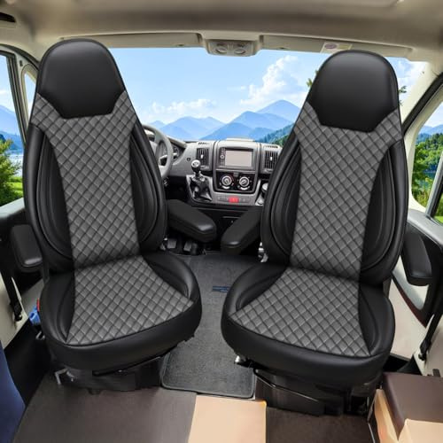 JUDANNA Sitzbezüge Auto für FIAT Ducato Citroen Jumper Peugeot Boxer Leder Wohnmobil Schonbezüge Autositzbezüge Auto-Sitzschoner Sitzauflagen Sitzbezug Vordersitze