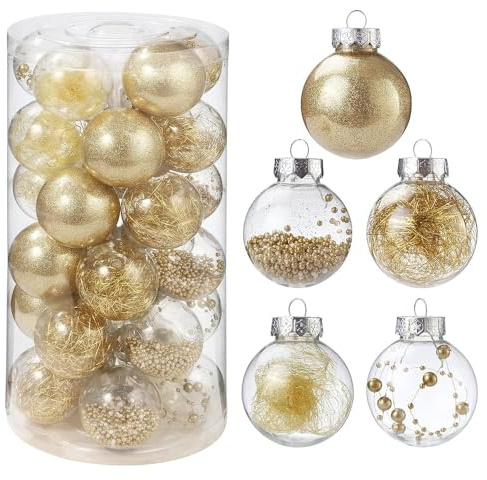 30 pezzi Palline di Natale decorative .pendenti decorativi per albero di Natale in plastica, ornamenti natalizi infrangibili (Dorato)