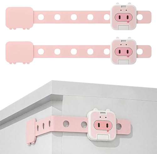 2 Piezas De Cerradura Para Frigorífico, Encantador Armario Con Seguridad Para Niños, Bebés Y Adultos, Cerradura Para Frigorífico Sin Taladrar Para Congeladores, Armarios, Cajones, Ventanas, Rosa