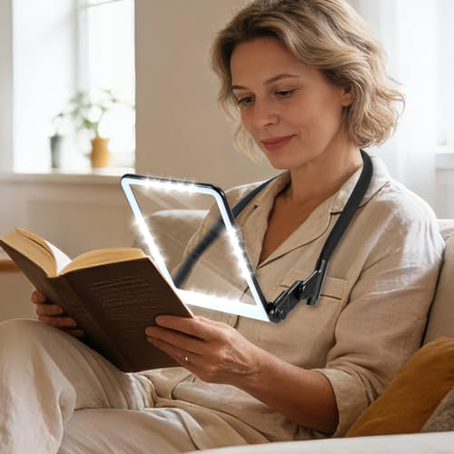 Lupa Manos Libres con luz de Pantalla Grande, Lupa de Lectura de 3 Colores, Intensidad Regulable, con LED ultrabrillante, Flexible para una cómoda reparación de Desgaste del Cuello, Baja visión