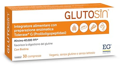 EG GLUTOSIN® | Intolleranza Glutine | Integratore alimentare | Tolerase® G e Biotina | 30 compresse