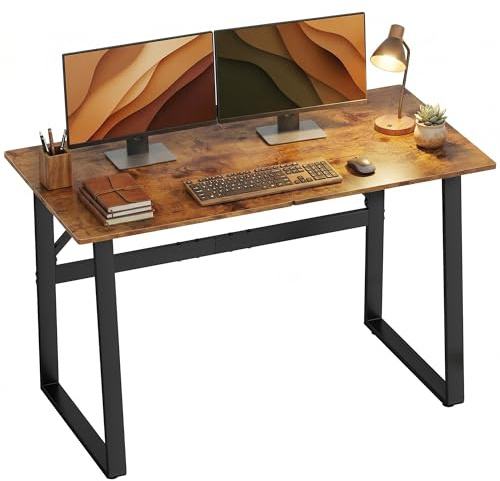 HOMCOM Scrivania per Computer, 120x60x76 cm Scrivania Ufficio Lunga con Angoli Arrotondati e Struttura in Acciaio, Tavolo PC Industriale, per Casa, Studio, Camera da Letto, Ufficio, Marrone Rustico