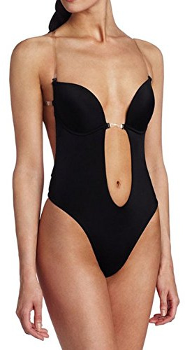 Alove - body donna, perizoma con spalline e fasce posteriori in silicone trasparente, reggiseno modellato Black XL