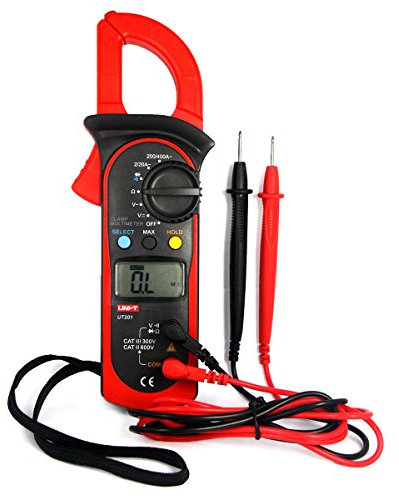 UNI-T UT201 - Medidor de corriente AC 2 A ~ 400 A, amperímetro digital, voltímetro, pinzas, multímetro CA/CC, comprobador de voltaje CA, resistencia de corriente y ohmios, medidor de rango automático