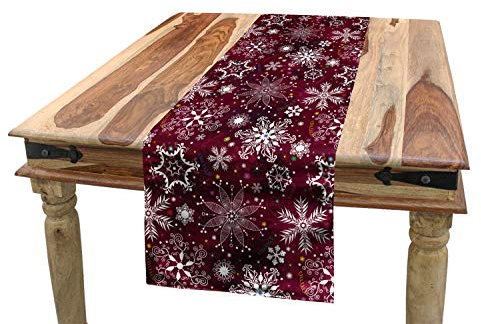 ABAKUHAUS Schneeflocke Tischläufer, Weihnachten, Esszimmer Küche Rechteckiger Dekorativer Tischläufer, 40 x 300 cm, Kastanienbraun Weiß