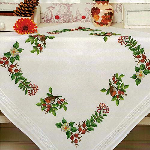 KAMACA Broderi set, korsstygn, förritad bomull, komplett broderiset med broderimall, broderisats för självbroderi, vuxna (rödhake i trädgården MD 80 x 80 cm)