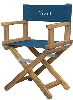 Geschenkegarten Regiestuhl für Babys und Kleinkinder (1-5 Jahre) mit holzfarbenem Gestell und individueller Bestickung (Türkisblau)