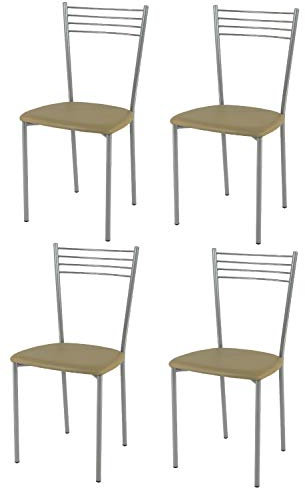 t m c s Tommychairs - Set 4 chaises Elena pour Cuisine, Bar et Salle à Manger, Robuste Structure en Acier chromé et Assise rembourrée et revêtue en Cuir Artificiel Couleur Cappuccino