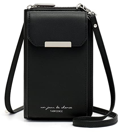 Handytasche zum Umhängen Damen Handy Umhängetasche mit Geldbörse PU Leder Handy Schultertasche Damen Geldbeutel Klein Crossbody Tasche Handy mit Kartenfächer Passt Handy unter 6,5 (Schwarz) … …