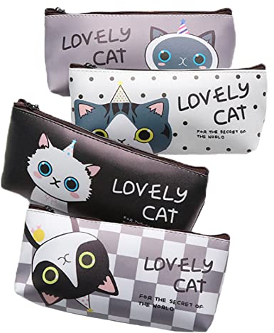 duoyif Federtasche Katze 4Stück Kinder Mäppchen Katze Federmäppchen, Wasserdichtes Federmappe, Schreibwarenbeutel, Kosmetiktasche, Aufbewahrungstasche Für Schüler Schulsachen Organizer Büro 19x8,5cm