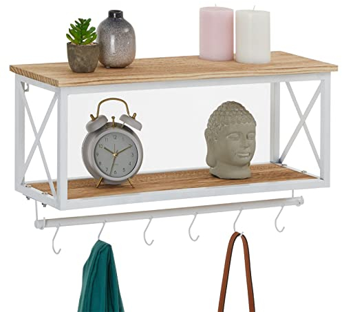 Wandgarderobe ARMANDO mit brauner Ablage Garderobenleiste Hängegarderobe weiß lackiert im Industrial Design