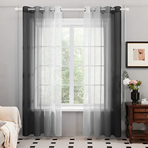 Deconovo Tende Salotto in Voile con Occhielli 2 Pannelli, Tenda per Finestra per Soggiorno e Camera da Letto, 140x270cm (Larghezza x Altezza), Nero
