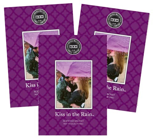 BRIDGEWATER -3 pack of Kiss in the Rain- Scented Sachet Bag, Drawer Fragrance, Wardrobe Air Room Freshener for Living Room Bedroom Bathroom or Car - Notes of: Black Currant, Raspberry, Rose