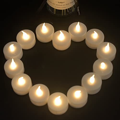 Lot de 24 bougies chauffe-plat LED sans flamme avec piles - Lumière vacillante réaliste - Lumière blanche chaude - Jusqu'à 200 heures d'autonomie - Parfait pour les mariages, fêtes et festivals