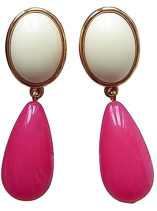 Der absolute Hingucker: Leichte sehr große Ohr-Clips vergoldet Stein beige Anhänger pink Hingucker Geschenk Geburtstag elegant Designer JUSTWIN