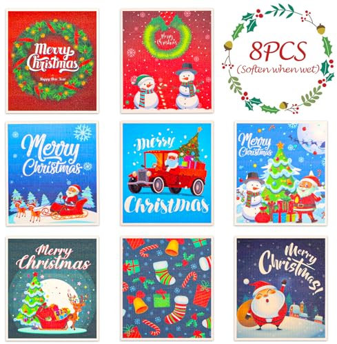 Lucomb Schwedische Weihnachtsgeschirrtücher, wiederverwendbar, Küchenschwämme, weich, saugfähig, schwedische Handtücher, waschbar, dekorativ für Küche, Geschirrspülen, Badezimmer, Büro, Handtuch,