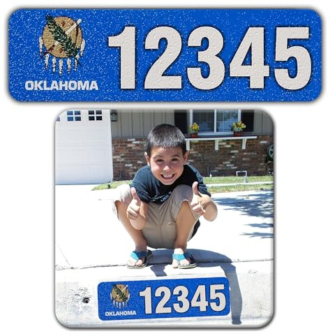 Curb-N-Sign Curb Wrap Address Decal – Aluminum House Number Decals for Front Doors, Windows, Curbs, or Walls – Weather Resistant Curb Wraps Perfect for Outside House Customization - (Oklahoma)
