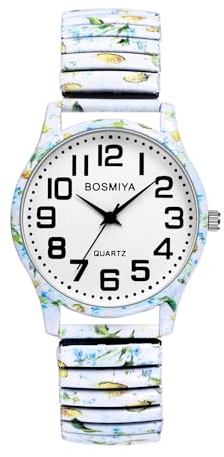 Silverora Damenuhren Edelstahl Elastische Böhmen: Bohemian Analoge Quarzuhr Leicht Ablesbare Armbanduhren mit aufgedruckter Blumen Edelstahlarmband Stretchband Geschenke für Frauen Mädechen Blau