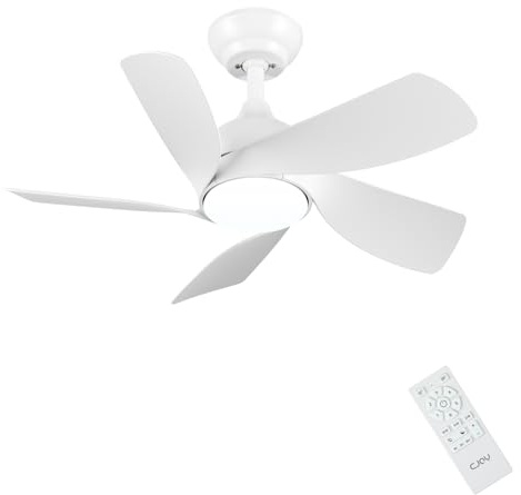 CJOY Ventilatore da Soffitto Bianco 76cm Con Luce e Telecomando, Lampadario 5 Pale, 3 Colori Dimmerabile, 6 Velocità, CC Reversibile
