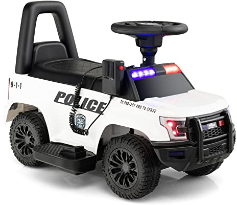 RELAX4LIFE Macchina Elettrica della Polizia per Bambini 6V, Velocità 3 km/h con Megafono Musica Sirena Lampeggianti e Fari, Porta USB,5-5 Anni,Portata 25 KG (BIANCO)