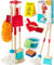 Atoylink Set Limpieza Juguete de Madera para Niños, 9 Piezas Juego de Limpieza con Escoba Recogedor Fregona Cepillos, Juguetes Educativos para Niños 3 4 5 6 Años