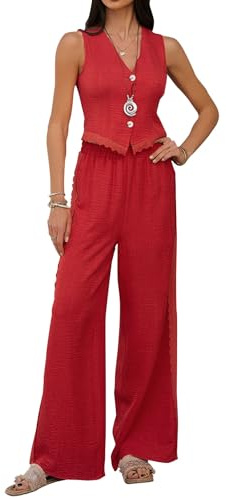 MINTLIMIT Women's 2 Piece Outfits Summer Sleeveless V Neck Vest Wide Leg Pant Suit Work Vest Suits Casual Matching Set