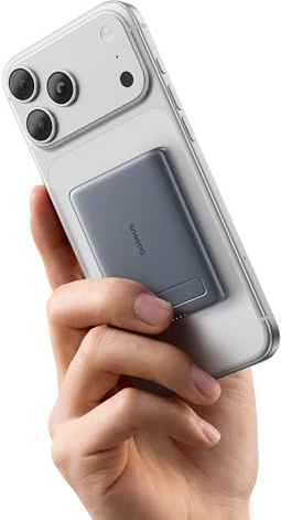 Baseus Mini MagSafe Powerbank 5000 mAh Qi2 Certified with Folding Stand, PD 20 W Magnetic Power Bank, USB C Wireless Power Bank, Compatible with iPhone 17/16/15/14/13/12/Pro/Pro Max Series, Grey